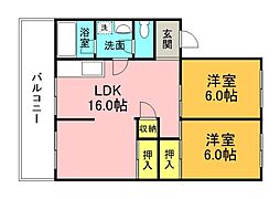 広島高速交通アストラムライン 古市駅 徒歩13分の賃貸マンション 2階2LDKの間取り