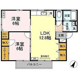 広島高速交通アストラムライン 安東駅 徒歩12分の賃貸アパート 1階2LDKの間取り