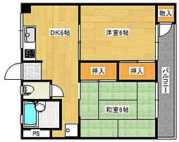 広島電鉄宮島線 東高須駅 徒歩7分の賃貸マンション 3階2DKの間取り