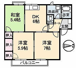 広島高速交通アストラムライン 上安駅 徒歩5分の賃貸アパート 2階3DKの間取り
