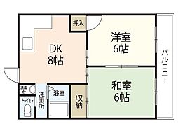 JR山陽本線 西広島駅 徒歩15分の賃貸マンション 4階2DKの間取り
