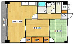 広島電鉄2系統 広電西広島(己斐)駅 徒歩3分の賃貸マンション 7階2LDKの間取り