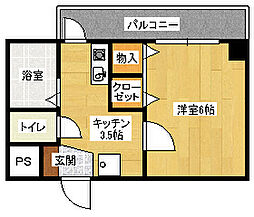 広島電鉄1系統 市役所前駅 徒歩7分の賃貸マンション 4階1Kの間取り