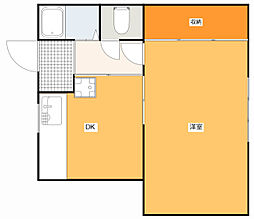 JR山陽本線 向洋駅 徒歩12分の賃貸アパート 2階1DKの間取り