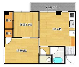 広島電鉄2系統 天満町駅 徒歩7分の賃貸マンション 4階2DKの間取り