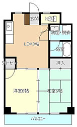 JR呉線 天神川駅 徒歩25分の賃貸マンション 3階2LDKの間取り
