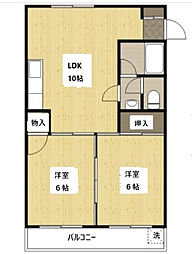 JR芸備線 矢賀駅 徒歩16分の賃貸マンション 2階2LDKの間取り