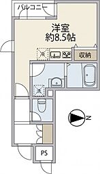 JR可部線 古市橋駅 徒歩7分の賃貸アパート 2階ワンルームの間取り