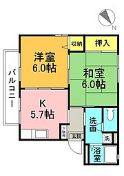 JR山陽本線 天神川駅 徒歩19分の賃貸アパート 1階2Kの間取り