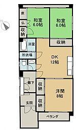 広島電鉄8系統 舟入南駅 徒歩17分の賃貸マンション 2階3LDKの間取り