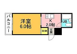 広島電鉄9系統 白島駅 徒歩5分の賃貸マンション 2階ワンルームの間取り