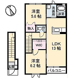 JR山陽本線 中野東駅 徒歩10分の賃貸アパート 2階2DKの間取り