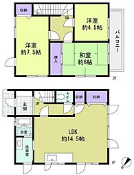 JR可部線 七軒茶屋駅 徒歩12分の賃貸タウンハウス 2階3LDKの間取り