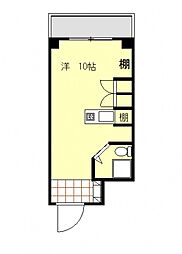 広島電鉄2系統 十日市町駅 徒歩4分の賃貸マンション 3階ワンルームの間取り
