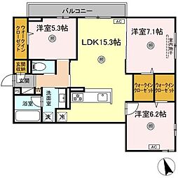 JR可部線 下祇園駅 徒歩8分の賃貸アパート 2階3LDKの間取り