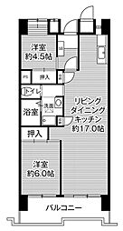 広島電鉄8系統 江波駅 徒歩29分の賃貸マンション 13階2LDKの間取り