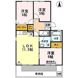 JR可部線 下祇園駅 徒歩10分の賃貸アパート 1階3LDKの間取り