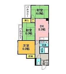 JR芸備線 矢賀駅 徒歩18分の賃貸マンション 3階3DKの間取り