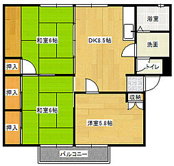 広島高速交通アストラムライン 不動院前駅 徒歩15分の賃貸アパート 2階3DKの間取り