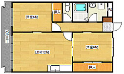広島高速交通アストラムライン 中筋駅 徒歩7分の賃貸マンション 2階2LDKの間取り