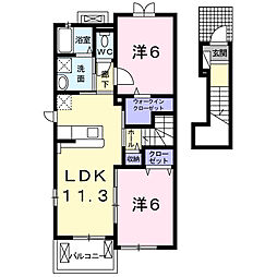 JR芸備線 矢賀駅 徒歩24分の賃貸アパート 2階2LDKの間取り