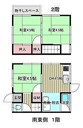 広島電鉄宮島線 古江駅 徒歩7分の賃貸テラスハウス 1階3DKの間取り