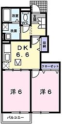 JR芸備線 矢賀駅 4.7kmの賃貸アパート 1階2DKの間取り