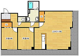 広島電鉄宮島線 高須駅 徒歩2分の賃貸マンション 3階2LDKの間取り