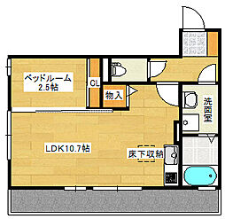 JR芸備線 矢賀駅 徒歩17分の賃貸アパート 1階ワンルームの間取り