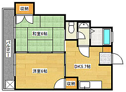広島電鉄8系統 舟入町駅 徒歩3分の賃貸マンション 10階2DKの間取り
