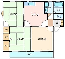 JR芸備線 矢賀駅 徒歩28分の賃貸アパート 1階3DKの間取り