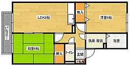 広島高速交通アストラムライン 西原駅 徒歩8分の賃貸アパート 2階2DKの間取り