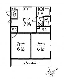 JR可部線 下祇園駅 徒歩10分の賃貸マンション 3階2DKの間取り