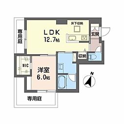 広島高速交通アストラムライン 西原駅 徒歩8分の賃貸マンション 1階1LDKの間取り