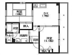 JR可部線 梅林駅 徒歩3分の賃貸アパート 1階2DKの間取り