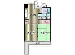 広島電鉄8系統 舟入町駅 徒歩2分の賃貸マンション 6階2DKの間取り