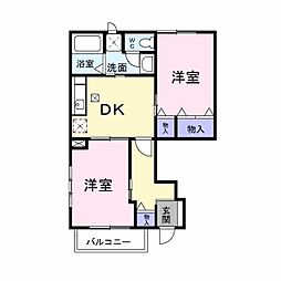 JR可部線 下祇園駅 徒歩15分の賃貸アパート 1階2DKの間取り