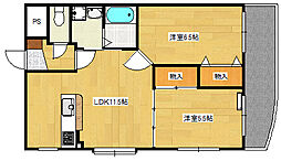 広島電鉄2系統 広電西広島(己斐)駅 徒歩20分の賃貸マンション 1階2LDKの間取り