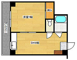 広島電鉄1系統 市役所前駅 徒歩3分の賃貸マンション 7階1DKの間取り