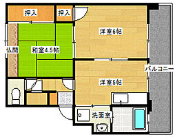広島電鉄8系統 舟入川口町駅 徒歩16分の賃貸マンション 1階2DKの間取り