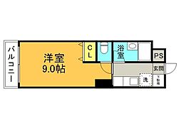 広島電鉄8系統 別院前駅 徒歩3分の賃貸マンション 2階ワンルームの間取り