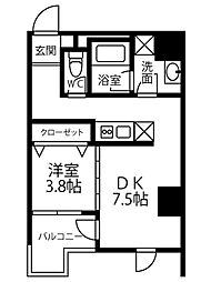広島電鉄8系統 舟入町駅 徒歩3分の賃貸マンション 5階1DKの間取り
