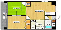 広島電鉄2系統 土橋駅 徒歩2分の賃貸マンション 3階2LDKの間取り