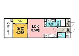 広島電鉄8系統 寺町駅 徒歩4分の賃貸マンション 2階1LDKの間取り