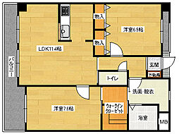 JR可部線 下祇園駅 徒歩20分の賃貸マンション 3階2LDKの間取り