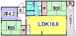 広島電鉄宮島線 草津南駅 徒歩8分の賃貸マンション 2階3LDKの間取り