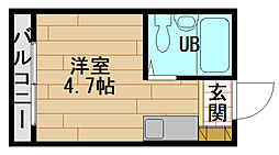 JR可部線 三滝駅 徒歩15分の賃貸マンション 1階ワンルームの間取り