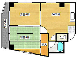 広島電鉄1系統 御幸橋駅 徒歩3分の賃貸マンション 3階2DKの間取り
