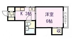 JR山陽本線 横川駅 徒歩9分の賃貸マンション 2階1Kの間取り