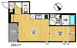 JR可部線 下祇園駅 徒歩8分の賃貸アパート 1階1LDKの間取り